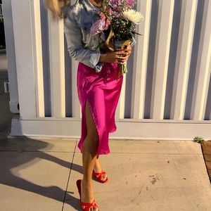 Satin Slit Midi Skirt